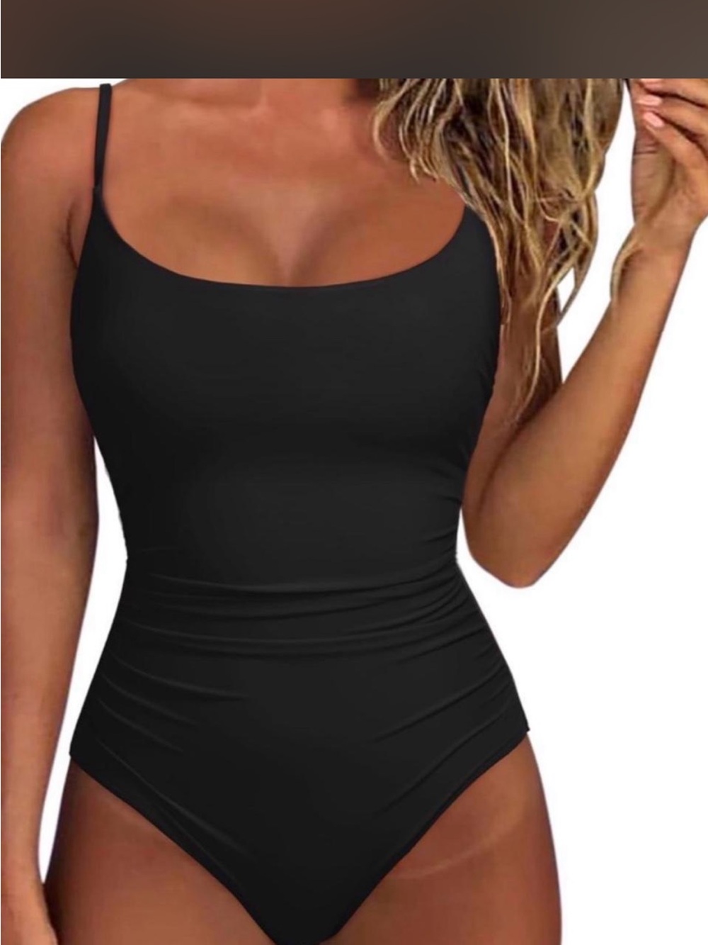 Black One-Piece Swimwear with Slim Straps
